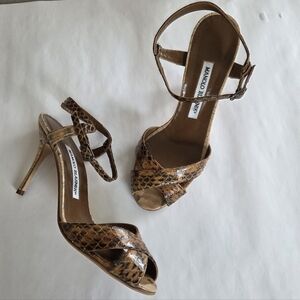 MANOLO BLAHNIK Snakeskin Sandal AnKle Strap Pump Brown NEUTRAL & Grey 36.5